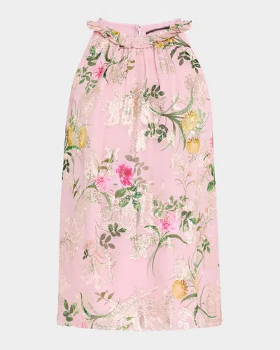 Kobi Halperin Charles Floral-print Fil Coupe Halter Blouse In Pink