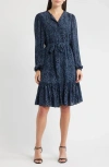 Kobi Halperin Cheryl Print Ruffle Hem Long Sleeve Dress In Blue