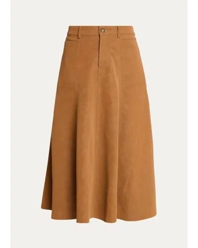 Kobi Halperin Connor Leather A-line Midi Skirt In Cognac