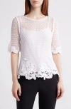 Kobi Halperin Sylvs Floral Crochet Rosette Net Blouse In White