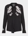 Kobi Halperin Cynthia Lace-print Stretch Silk Blouse In Black