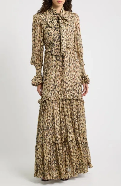 Kobi Halperin Dana Metallic Animal Print Long Sleeve Dress