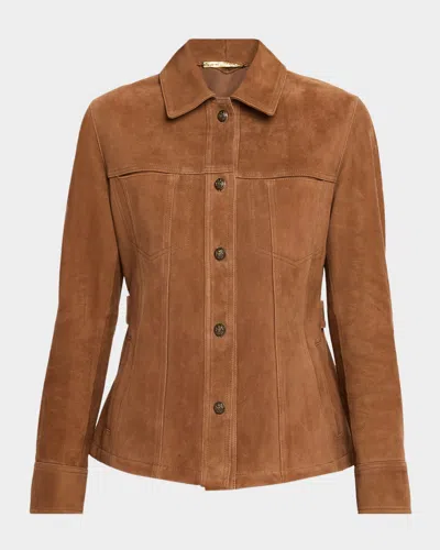 KOBI HALPERIN DARIUS BUTTON-DOWN SUEDE BLOUSE