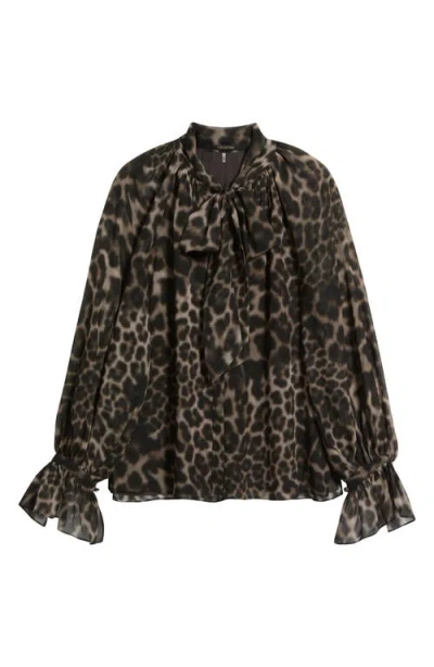 Kobi Halperin Davi Print Tie Neck Top In Animal Print