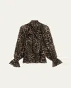 Kobi Halperin Davi Raglan Leopard-print Blouse In Brown