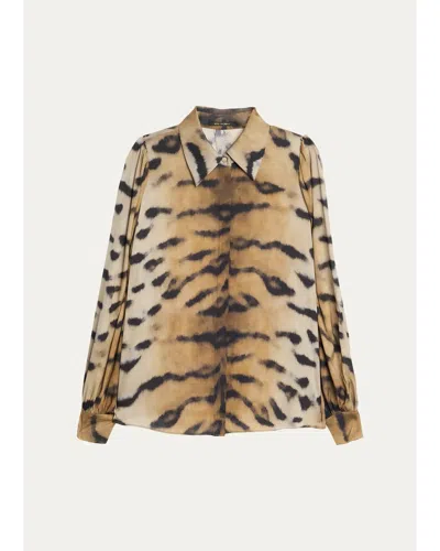 Kobi Halperin Davis Animal-print Silk-blend Blouse In Brown
