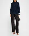 Kobi Halperin Delta Embroidered Cotton-silk Blouse In Navy