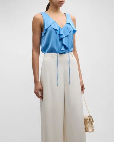 Kobi Halperin Demy Sleeveless Ruffle Blouse In Blue