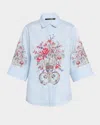 Kobi Halperin Drew Seersucker Floral-print Blouse In White