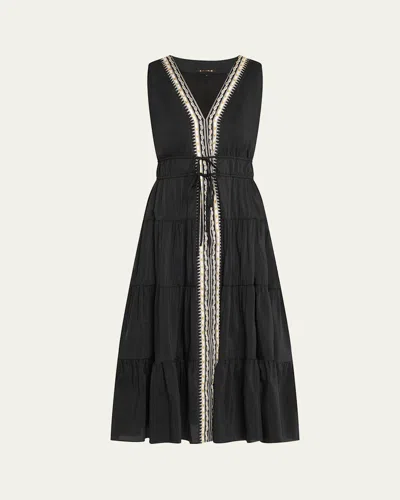 KOBI HALPERIN EDISON TIERED GEO-EMBROIDERED MIDI DRESS