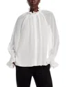 Kobi Halperin Effie Shirred Ruffle Neck Chiffon Top In Ivory