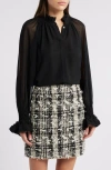 Kobi Halperin Effie Shirred Ruffle Neck Chiffon Top In Black
