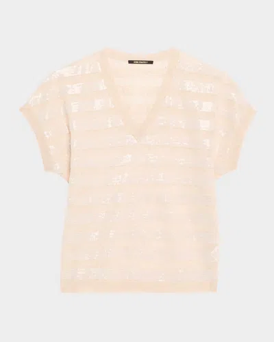 Kobi Halperin Elara Sequin Striped V-neck Sweater In Natural