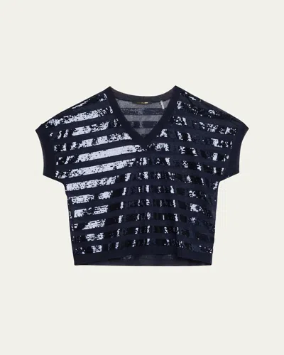Kobi Halperin Elara Sequin Striped V-neck Sweater In Navy