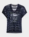Kobi Halperin Elara Sequin Striped V-neck Sweater In Blue
