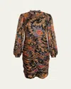 Kobi Halperin Elizabeth Ruched Floral-print Mini Dress In Black Multi