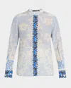 Kobi Halperin Eloise Lace-print Silk Blouse In Blue