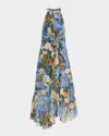 Kobi Halperin Emery Asymmetric Floral-print Halter Midi Dress