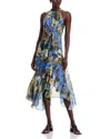 Kobi Halperin Emery Asymmetric Floral-print Halter Midi Dress