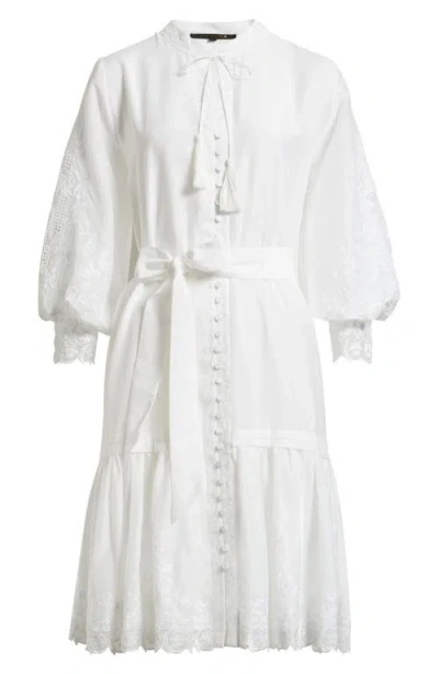 Kobi Halperin Erica Embroidered Detail Long Sleeve Cotton & Silk Dress In White
