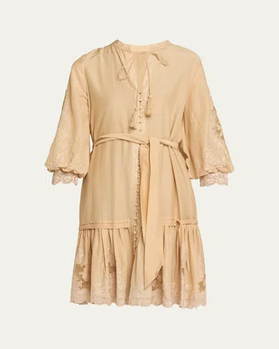 Kobi Halperin Erica Embroidered Flounce Dress In Nude