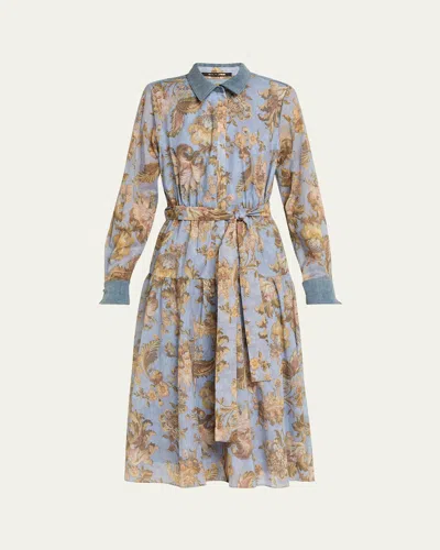 Kobi Halperin Evans Floral-print Cotton Midi Shirtdress In Blue