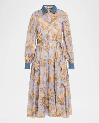 Kobi Halperin Evans Floral-print Cotton Midi Shirtdress In Multi