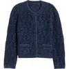 Kobi Halperin Evey Metalllic Jacquard Cardigan Sweater In Navy