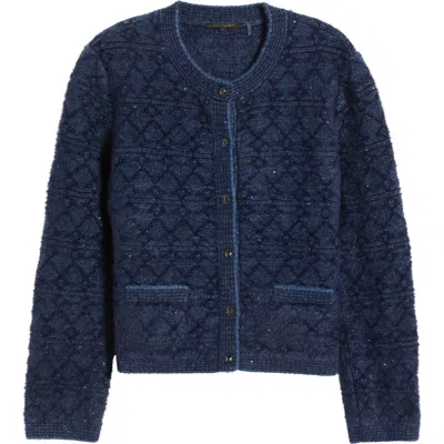 Kobi Halperin Evey Metalllic Jacquard Cardigan Sweater In Navy