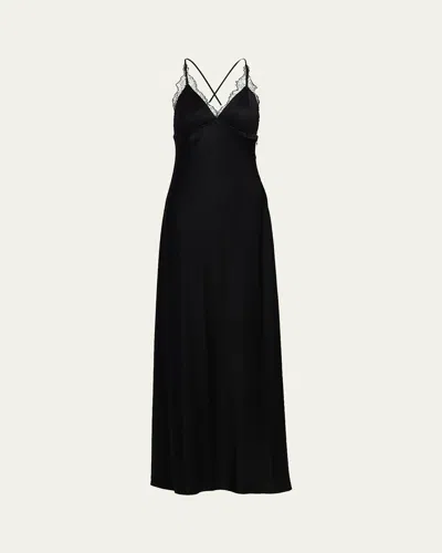 Kobi Halperin Evin Lace-trim Satin Maxi Dress In Black