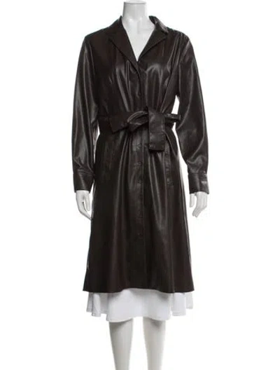 Pre-owned Kobi Halperin Faux Leather Trench Coat In Brown