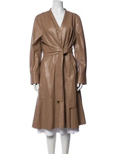 Pre-owned Kobi Halperin Faux Leather Trench Coat In Brown