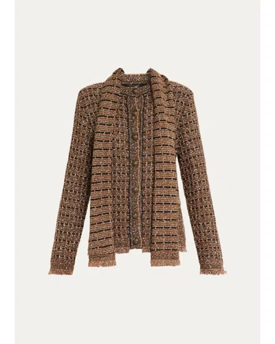 Kobi Halperin Faye Fringed Metallic Knit Sweater In Brown