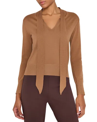 Kobi Halperin Felicity Tie Neck Merino Wool Sweater In Brown