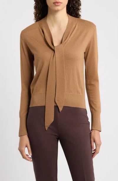 Kobi Halperin Felicity Tie Neck Merino Wool Sweater In Brown