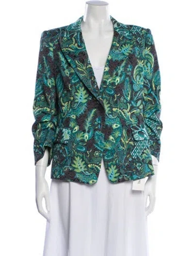 Pre-owned Kobi Halperin Floral Print Blazer In Green