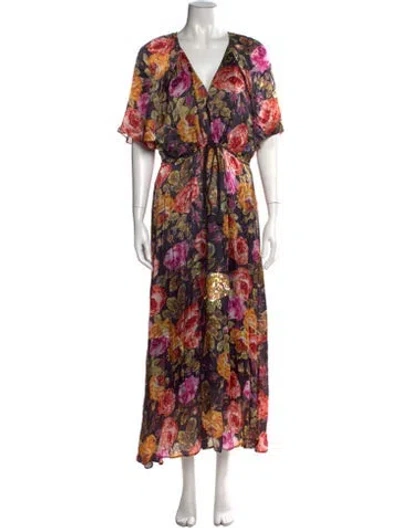 Pre-owned Kobi Halperin Floral Print Long Dress In Black
