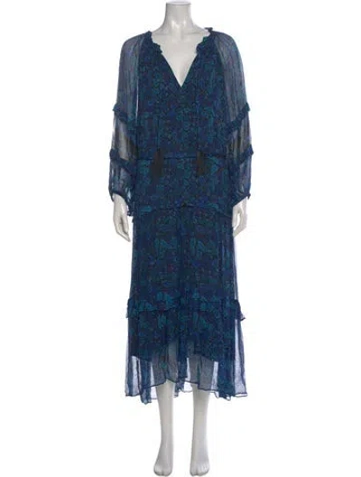 Pre-owned Kobi Halperin Floral Print Long Dress In Blue