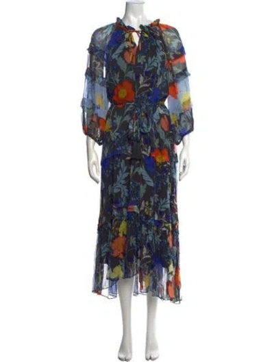 Pre-owned Kobi Halperin Floral Print Long Dress In Blue