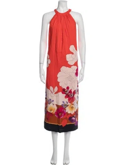 Pre-owned Kobi Halperin Floral Print Long Dress In Red