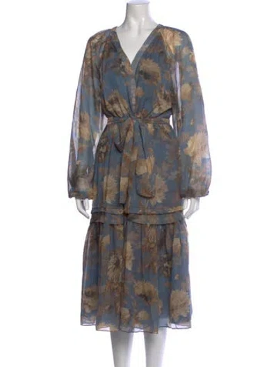 Pre-owned Kobi Halperin Floral Print Long Dress W/ Tags In Blue