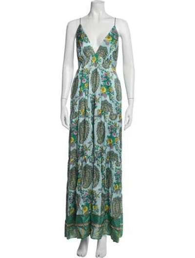 Pre-owned Kobi Halperin Floral Print Long Dress W/ Tags In Green