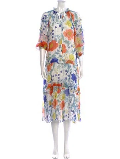 Pre-owned Kobi Halperin Floral Print Long Dress In White