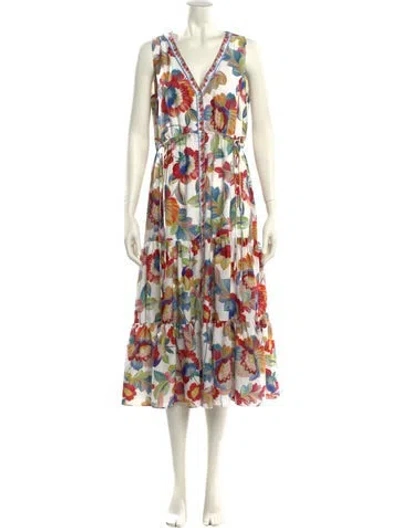 Pre-owned Kobi Halperin Floral Print Long Dress In White