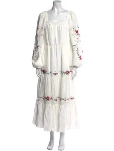Pre-owned Kobi Halperin Floral Print Long Dress In White