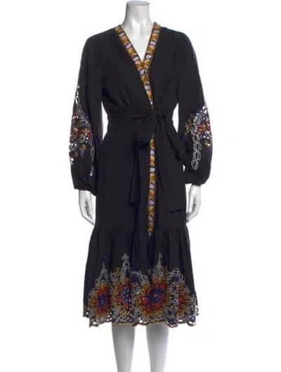 Pre-owned Kobi Halperin Floral Print Midi Length Dress In Black
