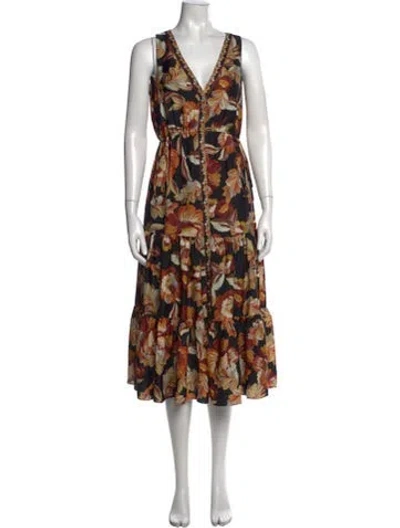 Pre-owned Kobi Halperin Floral Print Midi Length Dress In Black