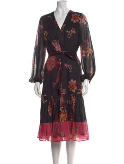 Pre-owned Kobi Halperin Floral Print Midi Length Dress In Black