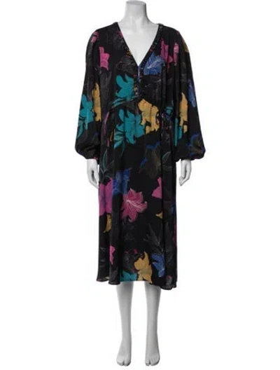 Pre-owned Kobi Halperin Floral Print Midi Length Dress In Black