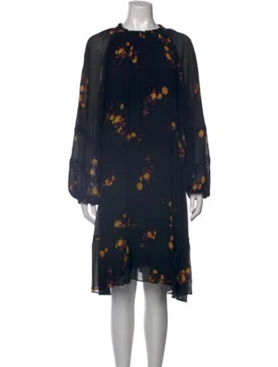 Pre-owned Kobi Halperin Floral Print Midi Length Dress In Blue